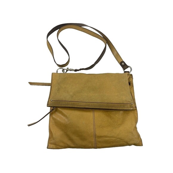 Hobo Foldover Flat Crossbody Yellow Leather Purse Zip Long Medium Lightweight - Picture 1 of 13